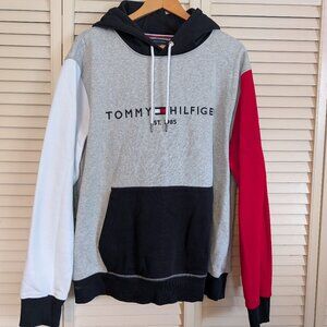 TOMMY HILFIGER COLORBLOCK GREY/RED/WHITE/BLUE HOODIE MEN'S XXL